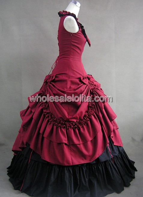 Gothic Black and Red Civil War Southern Belle Lolita Ball Gown Dress